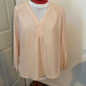 Pleione V-neck Pullover Long Sleeve Sheer Peach Top Size Small